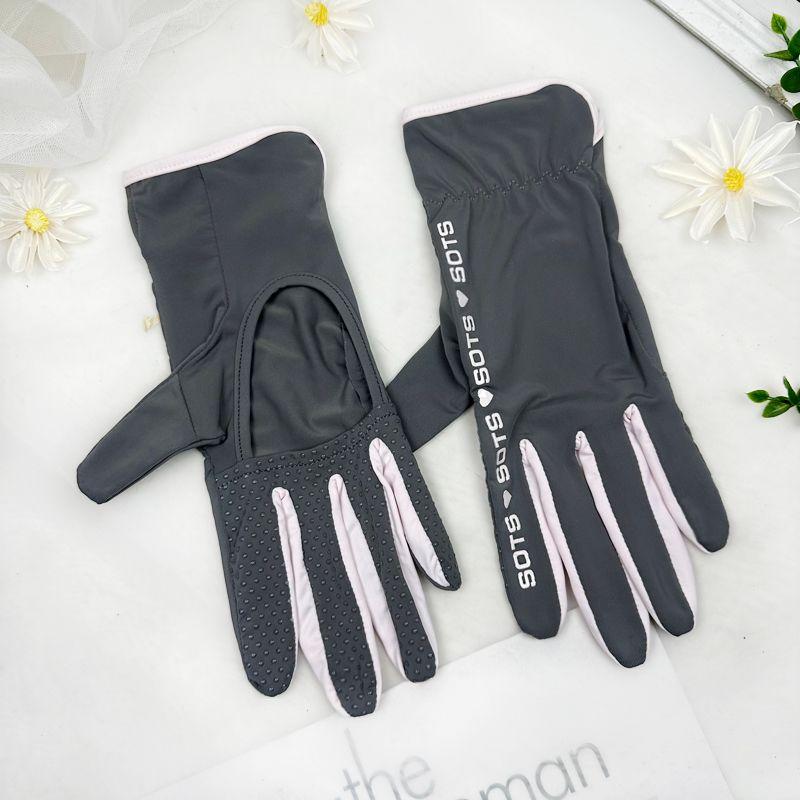 Ice Silk Sun Protection Gloves Women Summer Thin Breathable Palm Hollow Riding UV Protection Non-Slip Touch Screen