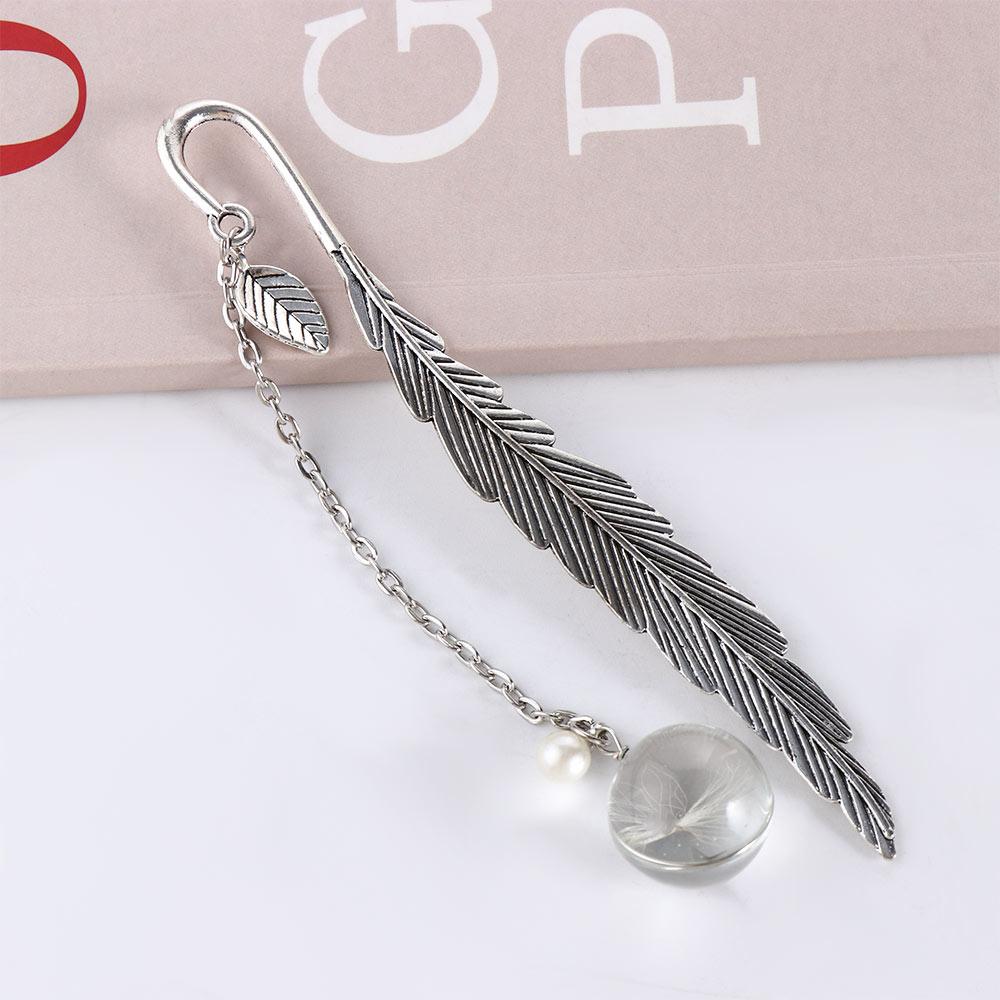 Feather Bookmark for Reading Crystal Pendant Bookmark Metal Book Mark Dried Flower Flower Specimens