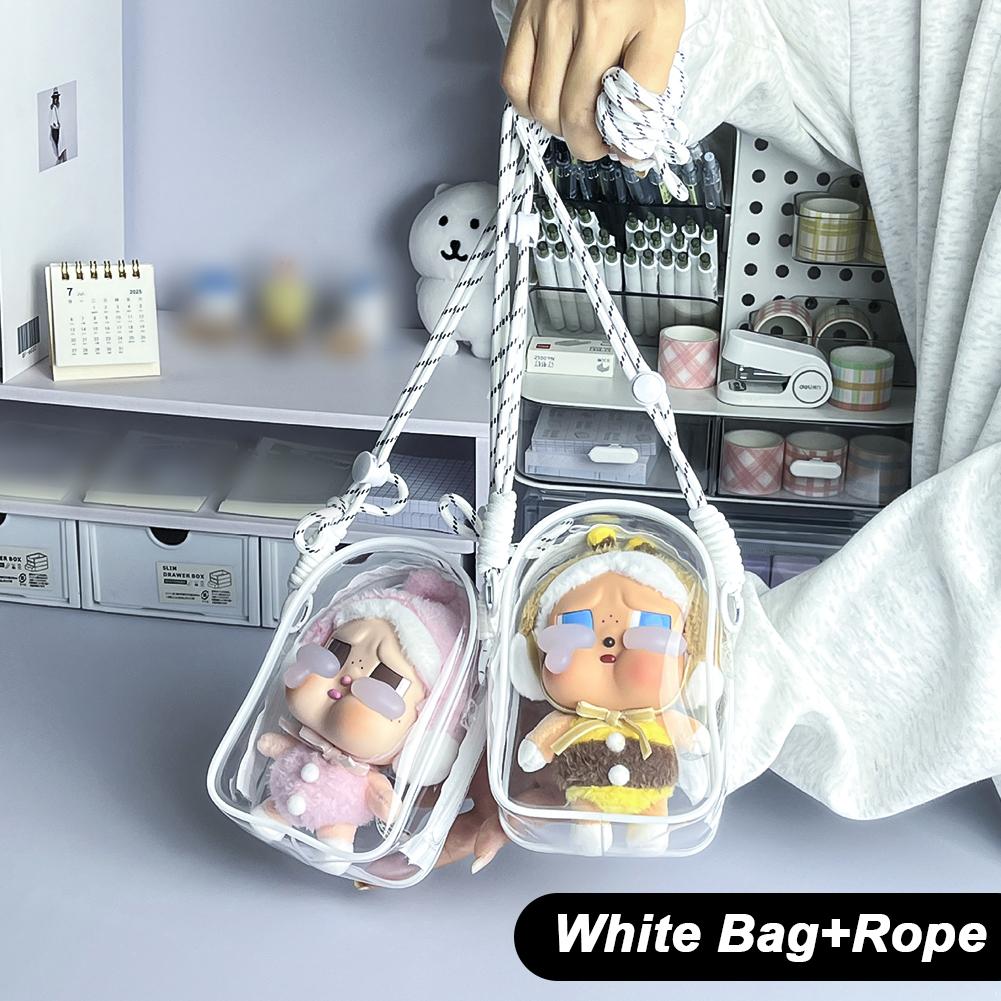 

For 15cm Crybaby Cotton Doll Outfit Crossbody Pain Bag PVC Storage Bag Dolls Display Bag White Bag+Rope