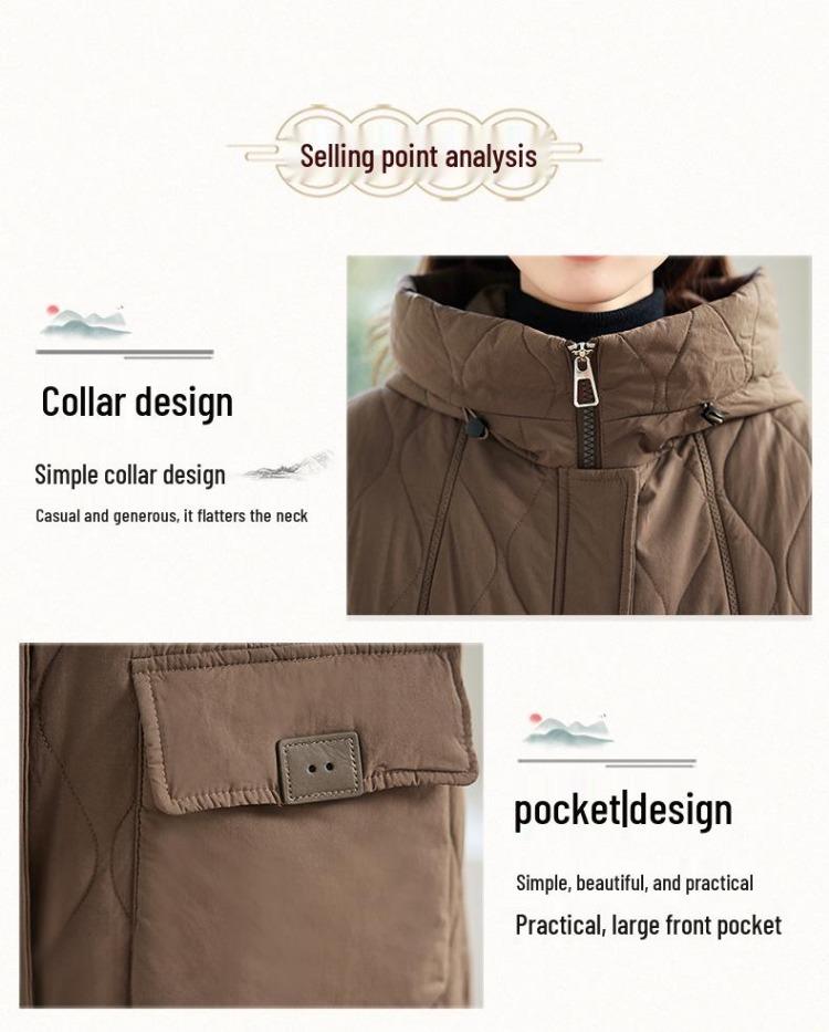 Women's Plus Size Fleece Lined Cotton Jacket Mid Length Quilted Warm Stylish Coat for Mom Middle Aged