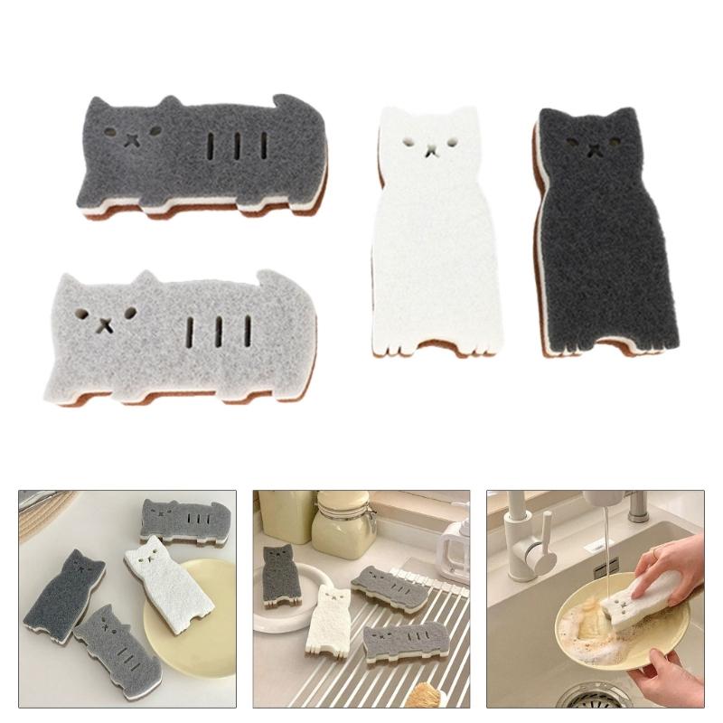 4PCS Cute Cats Shape Sponge Scrubber Thickened Reusable Design Not Abrasive Cleaning Tool for Dishes Utensils Surfaces