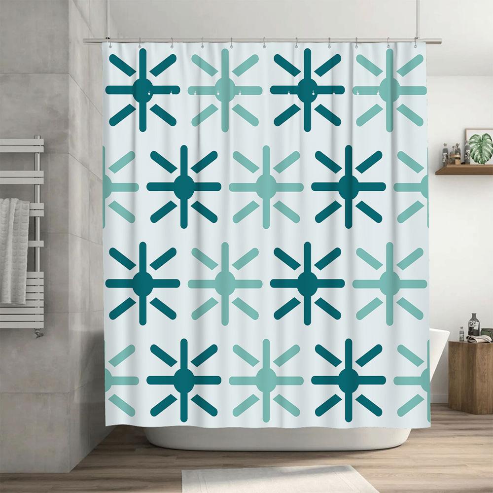 New Creative Blue Snowflake Pattern Shower Curtain Waterproof Bathroom Decor Home Decoration Shower Rug Cover Size 72x84inches (