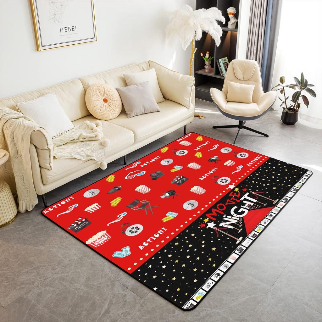 Vintage Cinema Movie Theater Carpet Popcorn Decor Rug Indoor Living Room Floor Mat Doormat