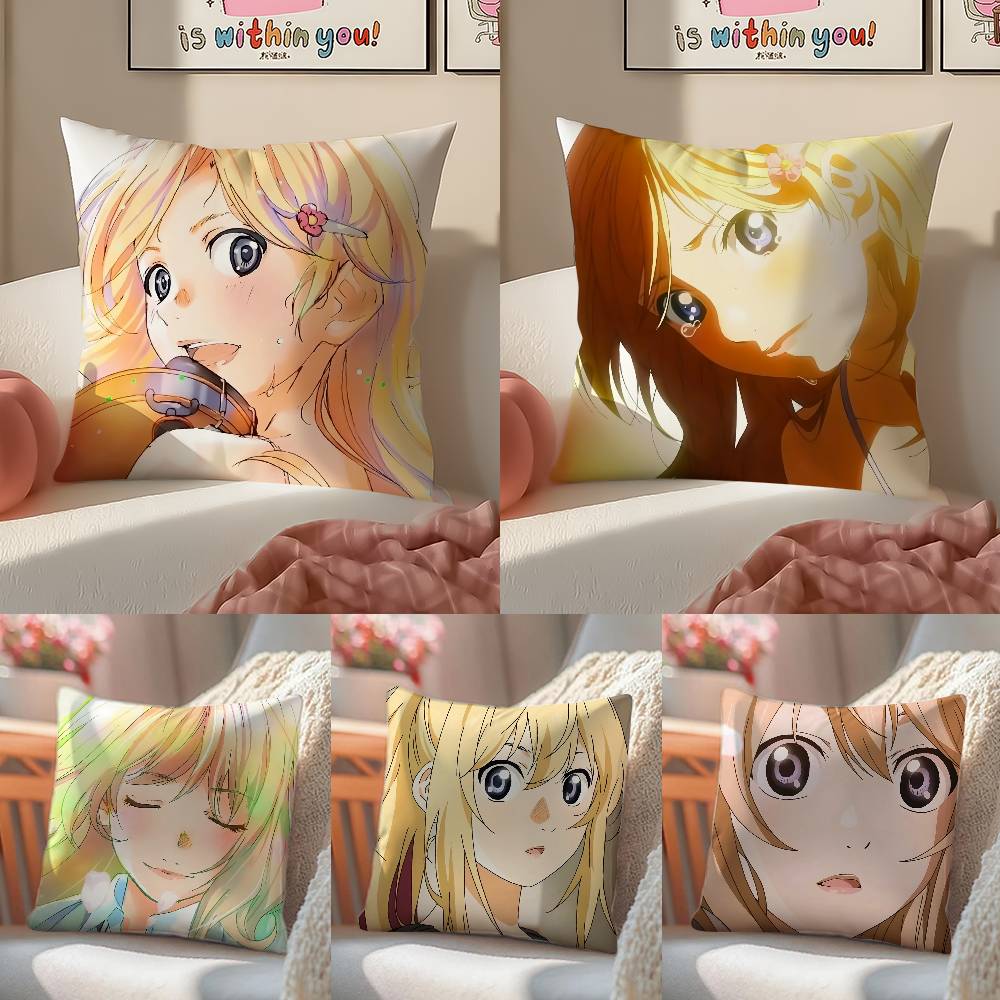 Y-Your Lie in April Kaori Miyazono Kissenbezug Milbendicht Kissenbezug Verdeckter Reißverschluss Seidig Sofakissenbezug