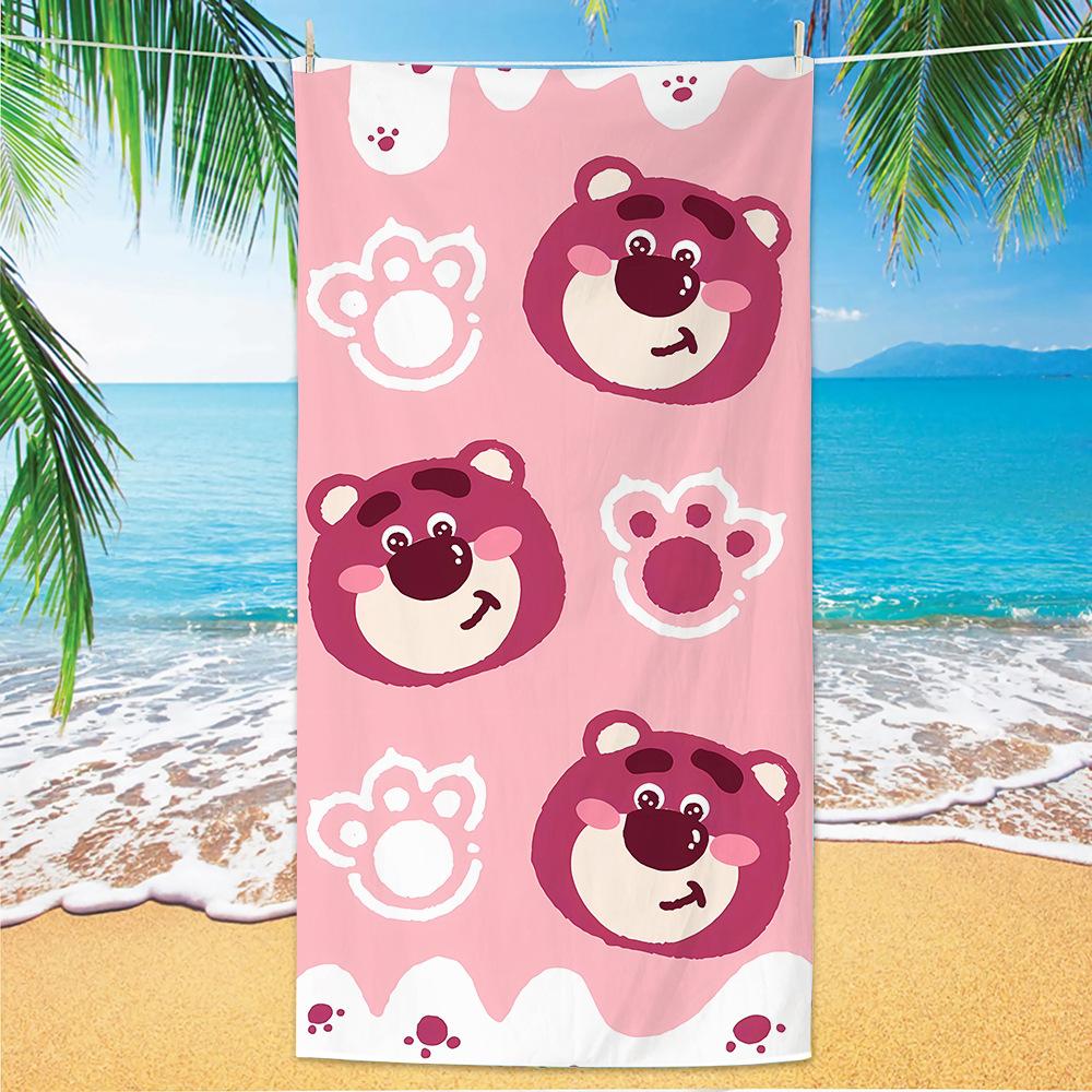 Cute Strawberry Bear Beach Towel Microfiber Printed Children'S Trumpet Cartoon Bear Beach Towel