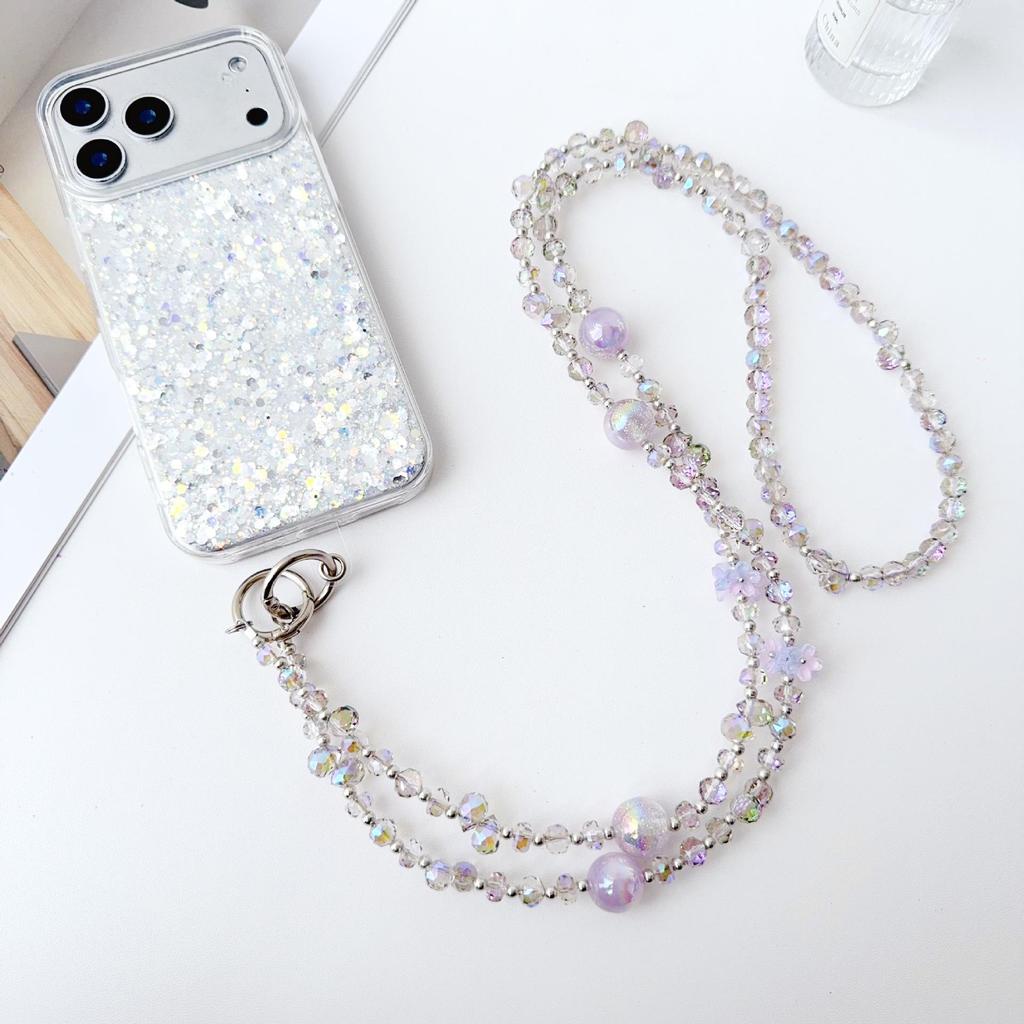 Crystal Bead Flower Phone Charm & Versatile Anti-Loss Crossbody Chain Keychain