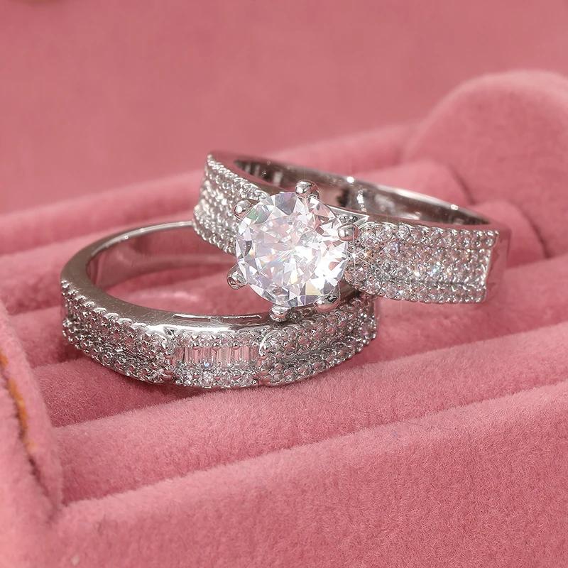 s/set Round White Artificial Cubic Zirconia Rings Women's Art Decoration Engagement Ring Temperament Jewelry