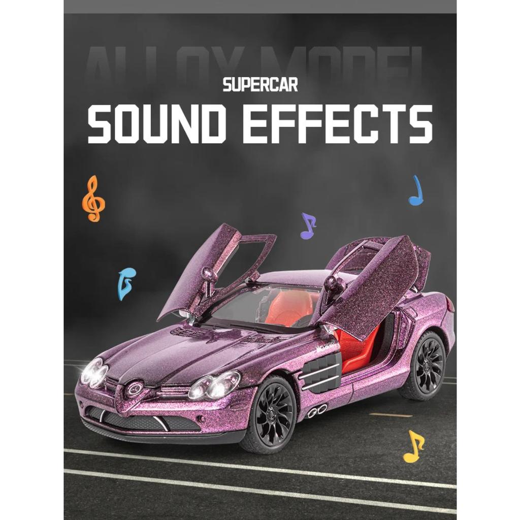 1/24 BENZ SLR 722S Alloy Sports Car Model Diecast Metal Track Racing Car Vehicles Model High Simulation Sound and Light Kids Toy Gift