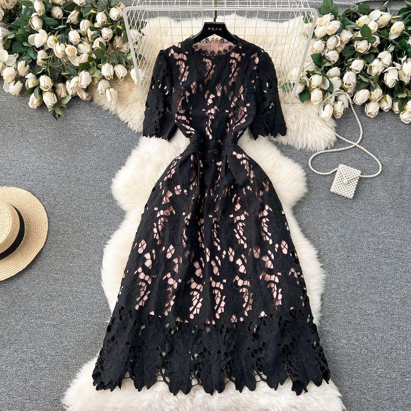 

Early Spring Heavy Industry Water Soluble Lace Cut Out Dress Dress Black S