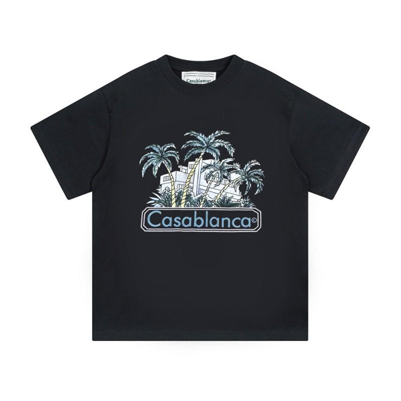 Casablanca Unisex Short Sleeve T-Shirt With Cosmic Castle Letter Print Loose Fit Cotton Tee