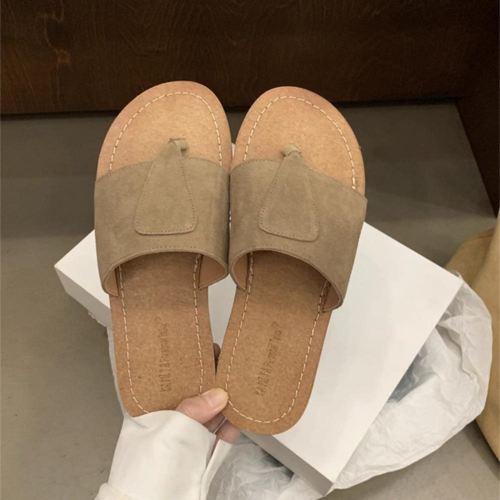 Fashion Vintage Casual Flip-Flops Women's Outer Wear 2025 Summer New Leather Soft Bottom Flat Roman Sandals