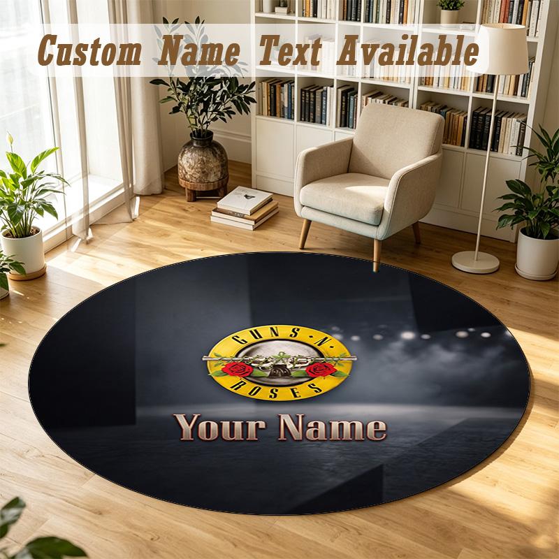 Round Rug Custom NameGuns N’ Roses Pattern Non Slip Carpet Home Floor Decor