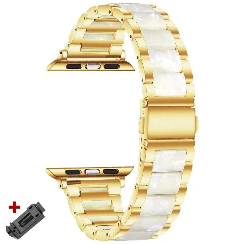 Stainless Steel+Resin Band for Apple Watch 10 42mm 46 Ultra 2 49mm Women Bracelet for IWatch 9 8 7 6 5 4 se 40mm 38mm 41 45 44mm