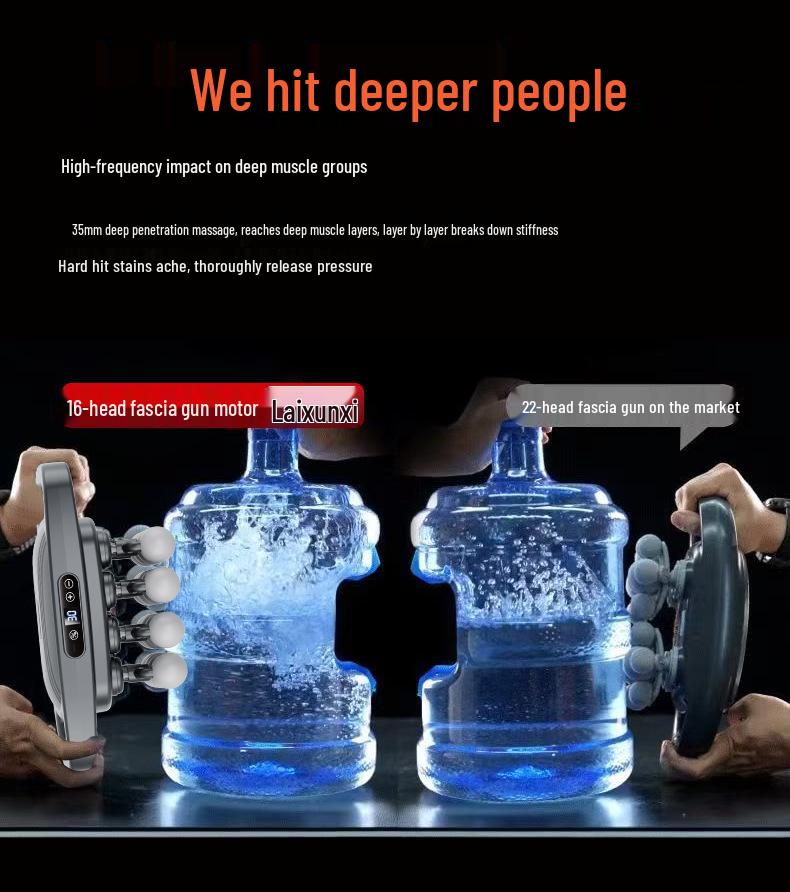 Customizable Sixteen-Head Rechargeable Fascia Massage Gun with Strong Vibration for Waist & Back