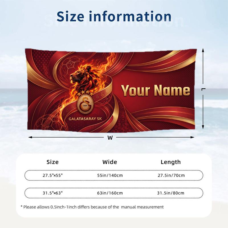 Custom Text Beach Towel, Soft Absorbent Swimming Multi-use TowelGalatasaray FC