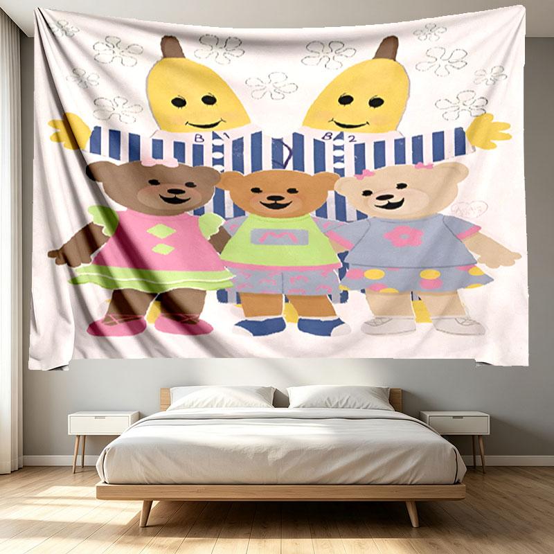 Bananas in Pyjamas Print Tapestry - Portable Wall Decor Cloth, for Home, Dorm, Travel, Bedroom, Living Room - Ideal Birthday Housewarming Gift