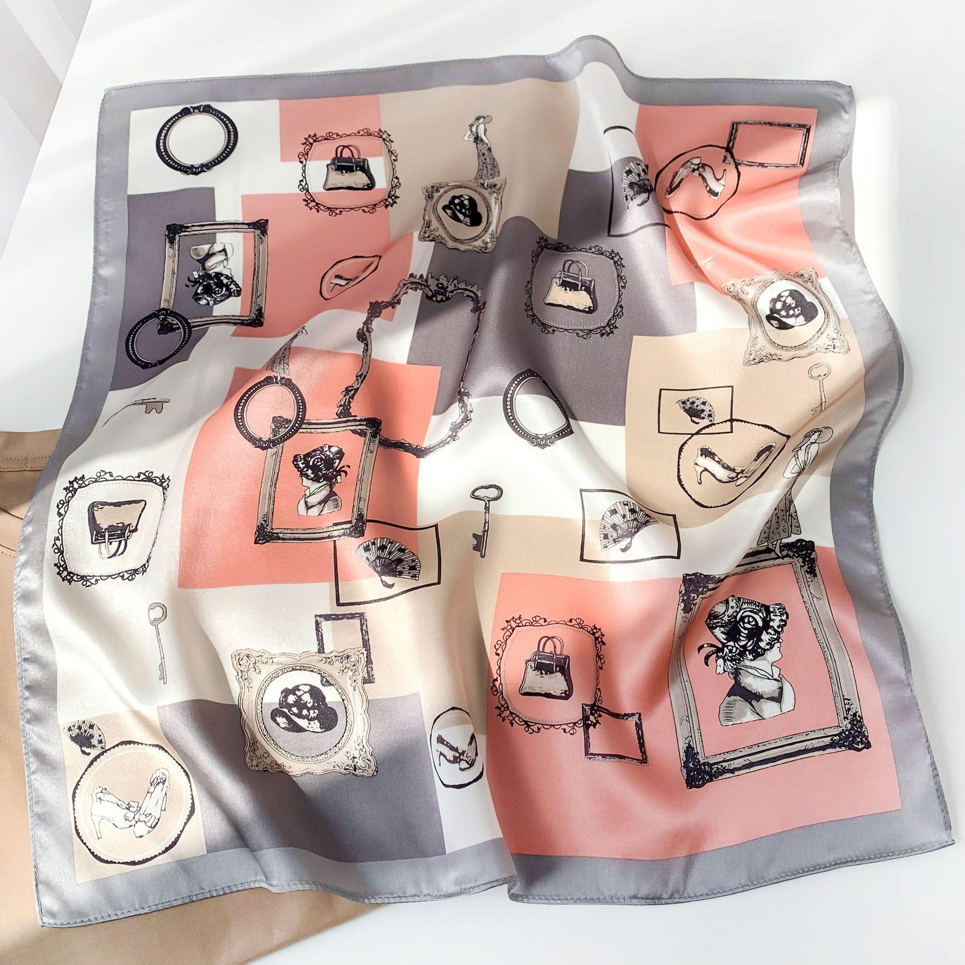 

Новый европейский и американский декоративный шелковый шарф для женской моды и модный летний тонкий солнцезащитный многофункциональный квадратный шарф 53*53cm