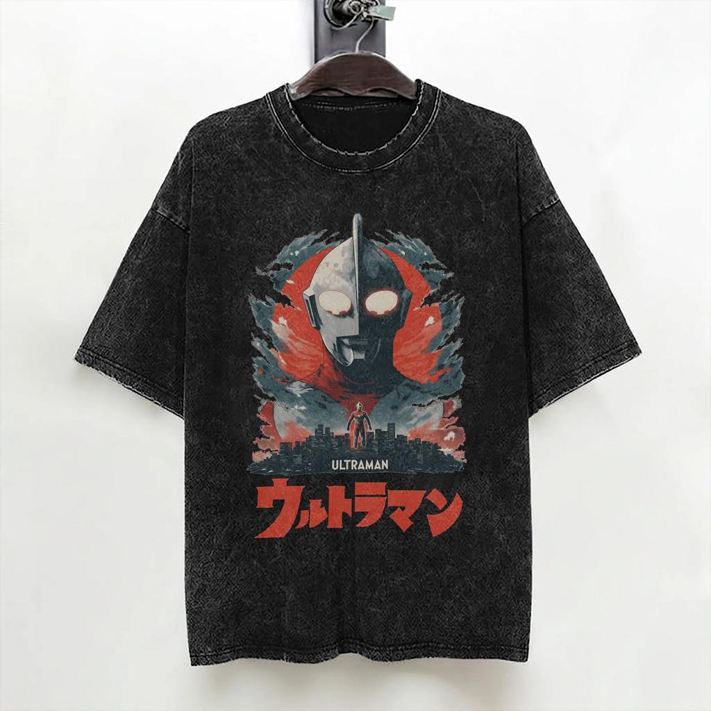 Ultraman Zero Chibi Style Kawaii Washed T Shirt Streetwear HipHop Vintage TShirts Tee Shirt for Men Women Short Sleeve Harajuku