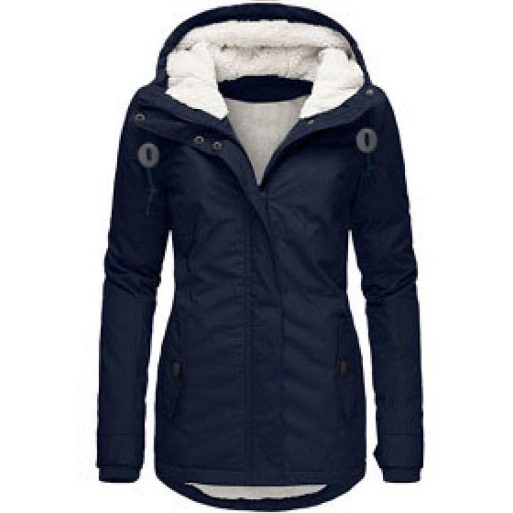 Women's Hood Long Sleeve Loose Fit Midi Parka Coat Fleece Lined Warm Cotton Outerwear Winter Jacket