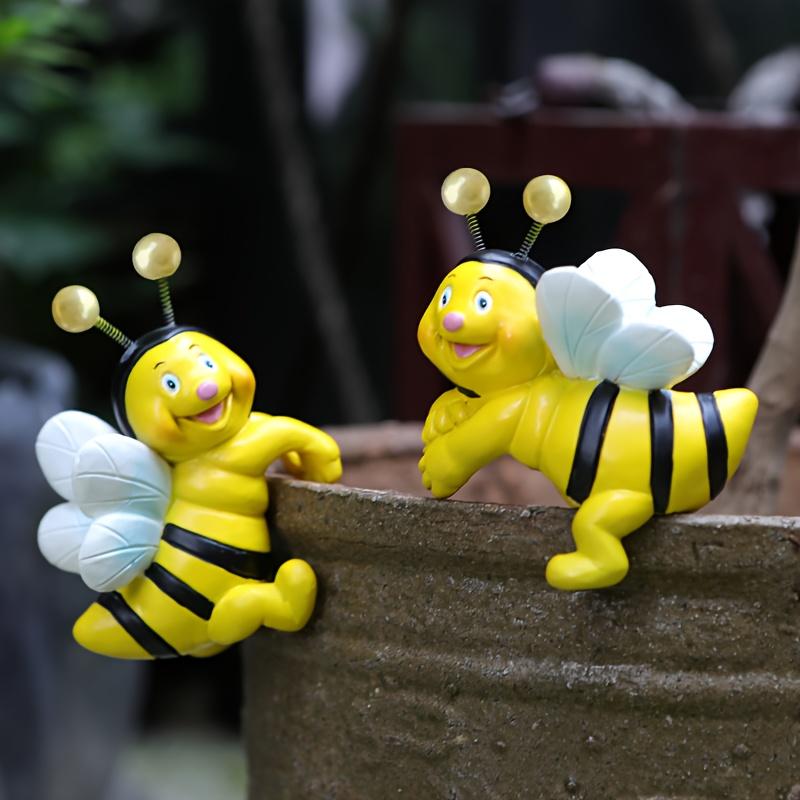 2 Stück Harz Bienenfiguren, Fröhliches Zuhause, Gartendekor, Vielseitig für Innen-/Außenbereiche, Perfekt für Pflanzgefäße, Wohnzimmer, Balkone