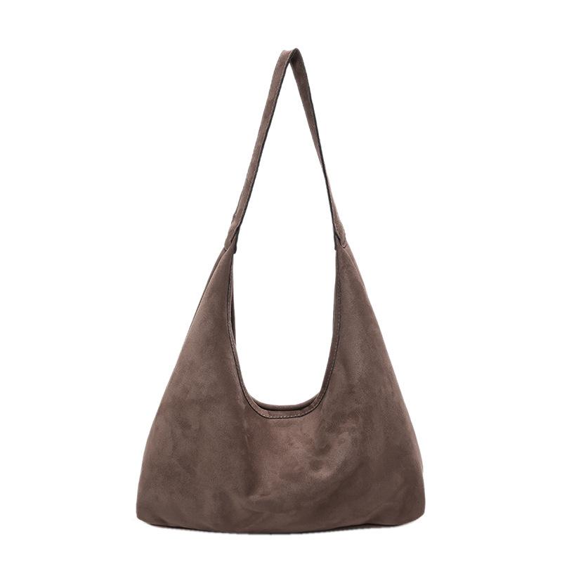 Large Capacity Stylish Vintage Suede Shoulder Bag For Women In Classic Black And Brown Tones Ideal For Everyday Use