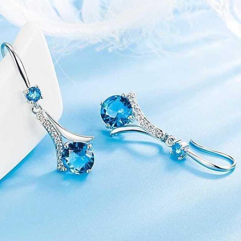 Sace Gems Copper Blue Zircon Drop Earrings for Women Chic and Elegant Wedding Party Gifts