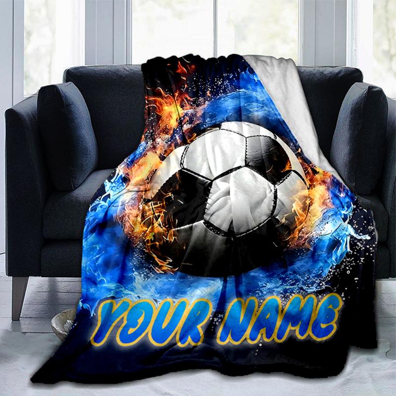 1PC Custom Name Soccer Ball" Flannel Blankets Patterns Throw Blanket All-Season Soft Gift for Couch, Bed, Camping Gifts