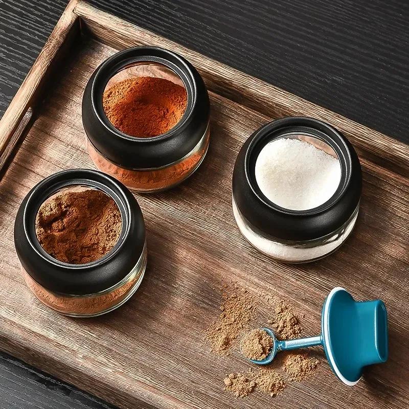 Kitchen Glass Spices Bottles Glass Sugar Salt Honey Storage Jar 280ml Seasoning Storage Box with Brush Spoon Lid Accessories 1Pc