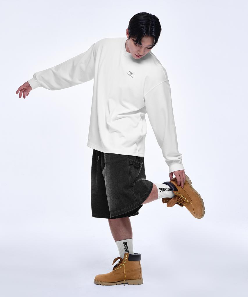 BORN TO WIN Silver B Logo Over Fit Long Sleeve [White]