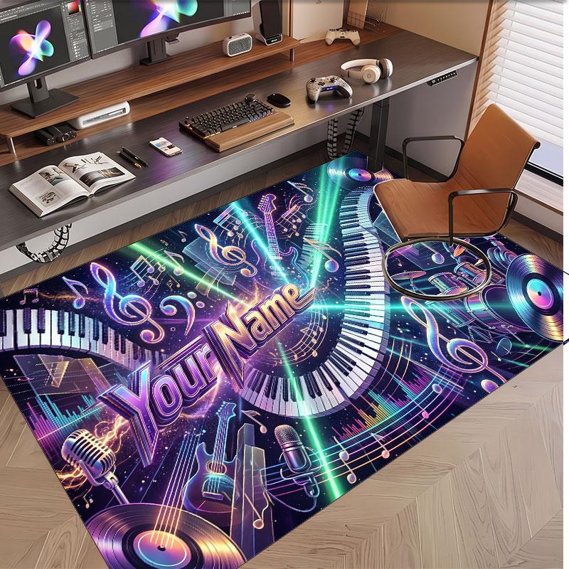 Tappeto in Velluto Morbido di Cristallo Tema Generale Musica Stampa Personalizzata Nome & Testo Tappeto Antiscivolo per Camera da Letto Soggiorno