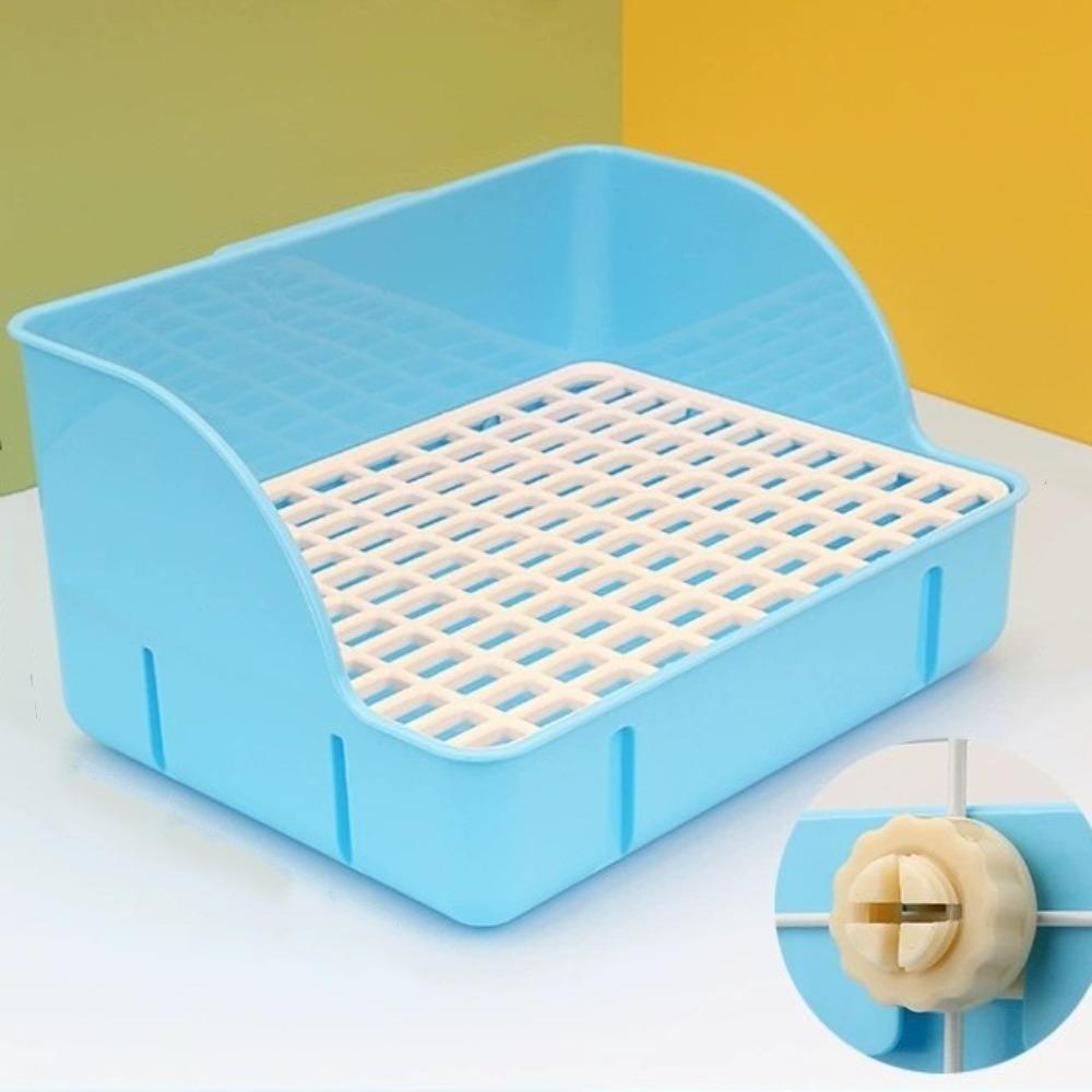 

Detachable Grids Rabbit Litter Box Anti Splashing Small Animal Litter Pan for Cage Use Blue Plastic Mesh