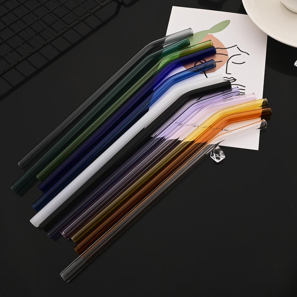 11-piece Reusable Glass Straws Clear Smoothie Drinking Straws with Clean Brush for Beverages Milk Tea Juices Cocktail