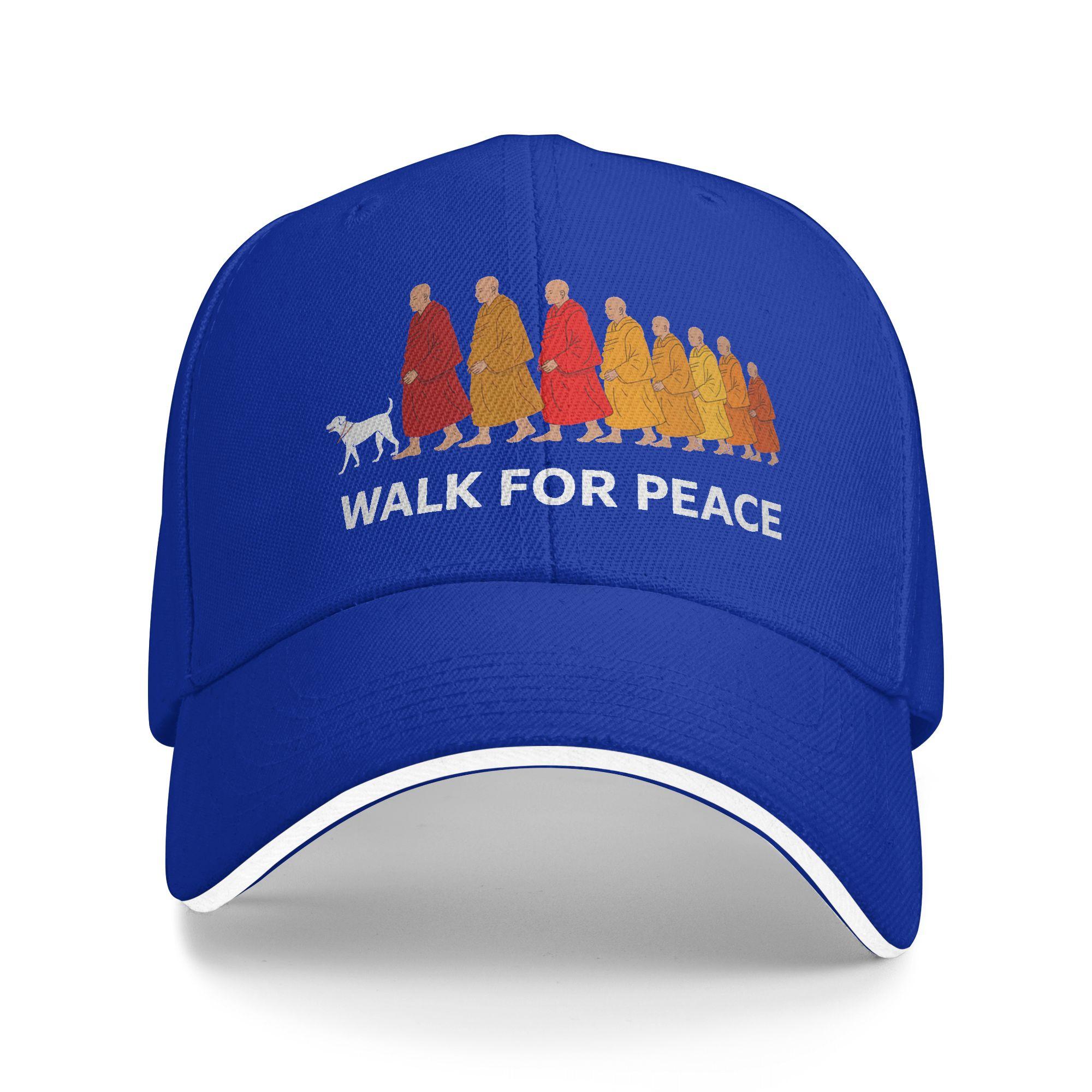 

Summer Casual Baseball Cap Retro Walk for Peace Monks with Aloka Dog Running Hippie Trucker Hat For Men Fashion Baseball Caps One Size синий