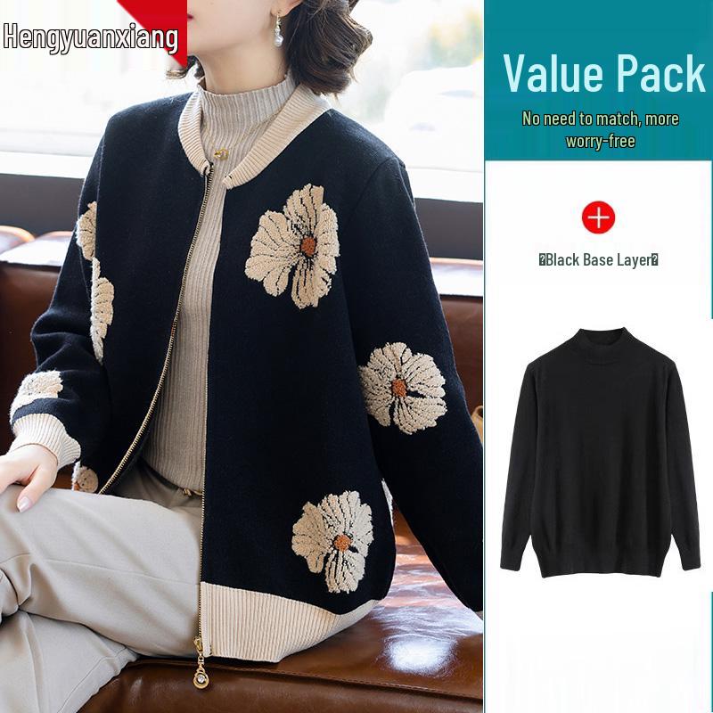 2025 New Fashionable Knitted Top: Spring & Autumn Short Jacket for Middle-Aged Women