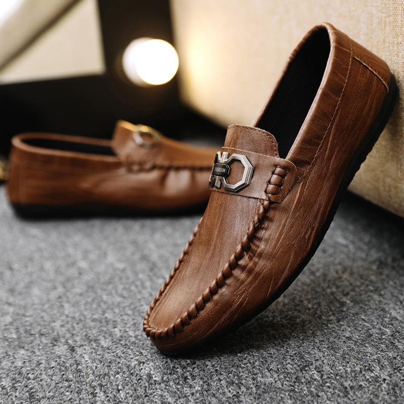 European Station Loafers Men's 2025 Summer New Soft-soled Breathable Men's Casual Leather Shoes Doudou Shoes Driving Shoes