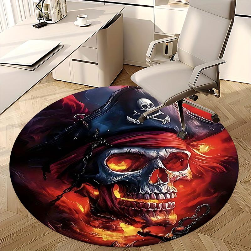 1pc Pirate Skull Round Carpet Office Chair Mat, Anime Design, Non Slip Rug for Home Decor, Gift, Office, Living Room, Bedroom