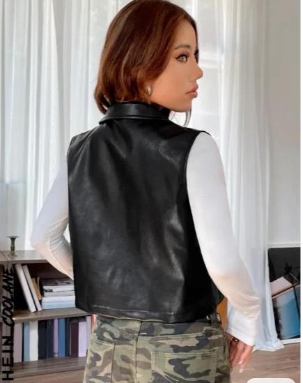 Elegante, stilvolle Western-Damenweste aus schwarzem Biker-Leder (Lammleder)