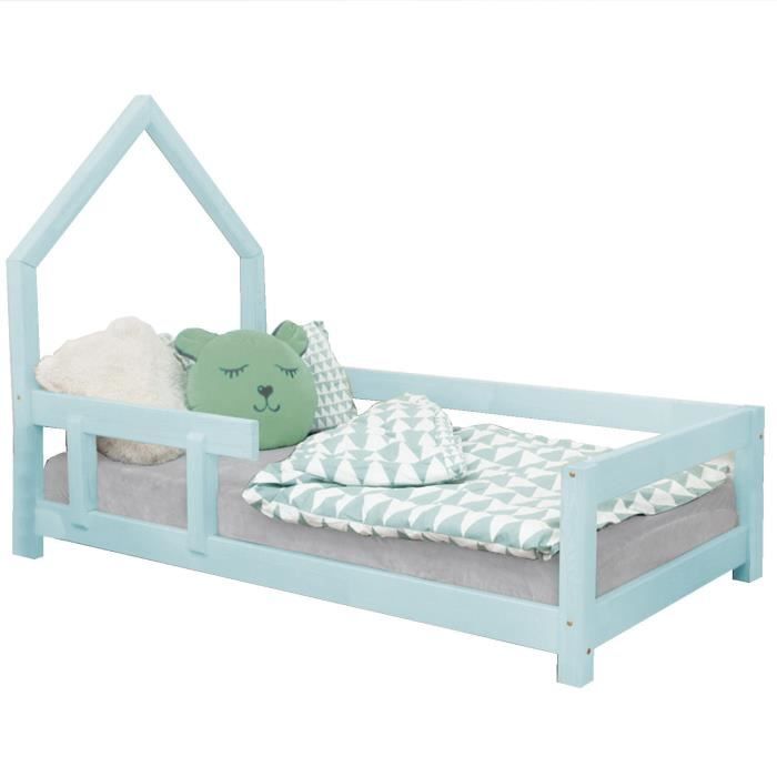 Lit cabane enfant - GENERIQUE - POPPI - Bois massif - Bleu - 120x180 cm