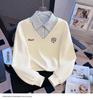 Plus Size Two-Piece Patchwork Polo Neck Sweatshirt - Women's Loose Slimming College Style for Spring & Autumn