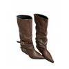 Cowhide Pointed Pants Boots Women's Pleated Pile Boots Thick Heel Punk Knight Boots Fried Street Spice Girls High Heel Boots