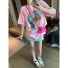 American Vintage Short Sleeve Pure Cotton T-Shirt Women's Summer Loose Plus Size Trendy Leisure Printed Casual Round Neck Top