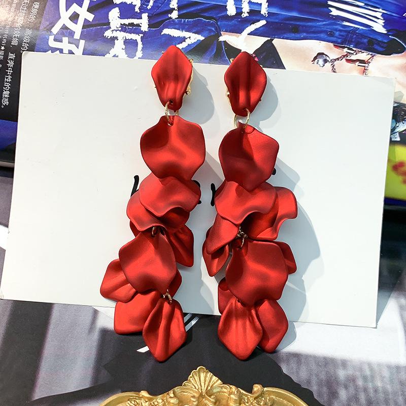 Silver Needle Rose Petal Long Earrings for Women - European and American Style, Chic Face-Slimming Dangle Jewelry