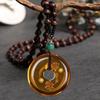 Resin Teardrop Pendant Long Sweater Necklace with Beaded Strand Handcrafted Imitation Amber Jewelry for Women Men