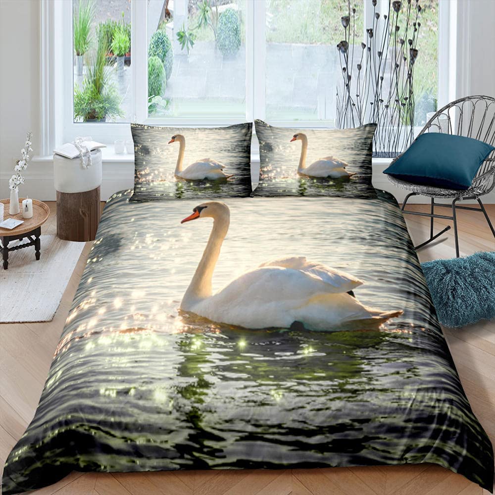 Swan Duvet Cover Black And White Swan Duvet Cover Queen Bird Comforter Cover Microfiber Romantic Flower Wild Animals Quilt Cover