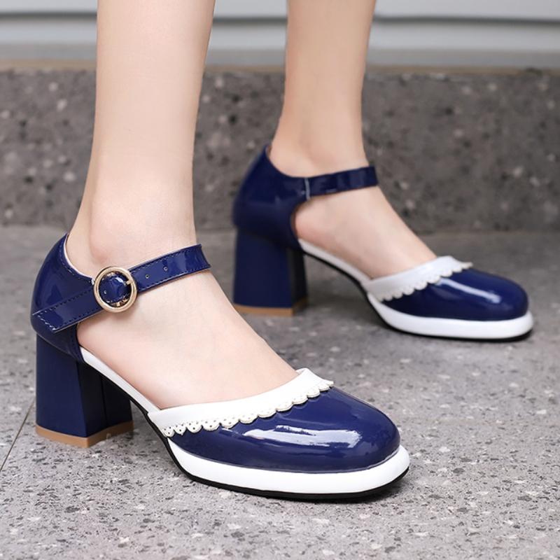 Fashion Summer Sandals Lolitas Shoes for Women Sweet High Heels Large Size Straps D'Orsay Pumps Pink Blue Heeled Wedding Shoes Ladies