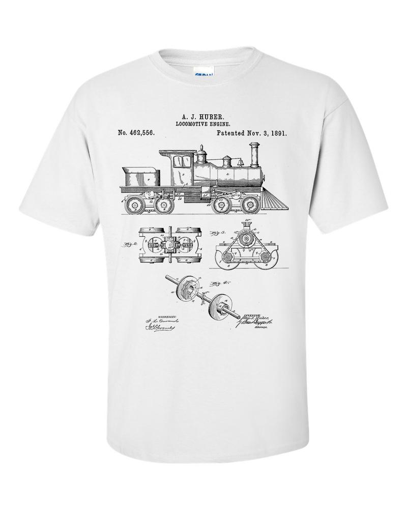 Steam Engine Locomotive Train TShirt Patent Blueprint 2XL