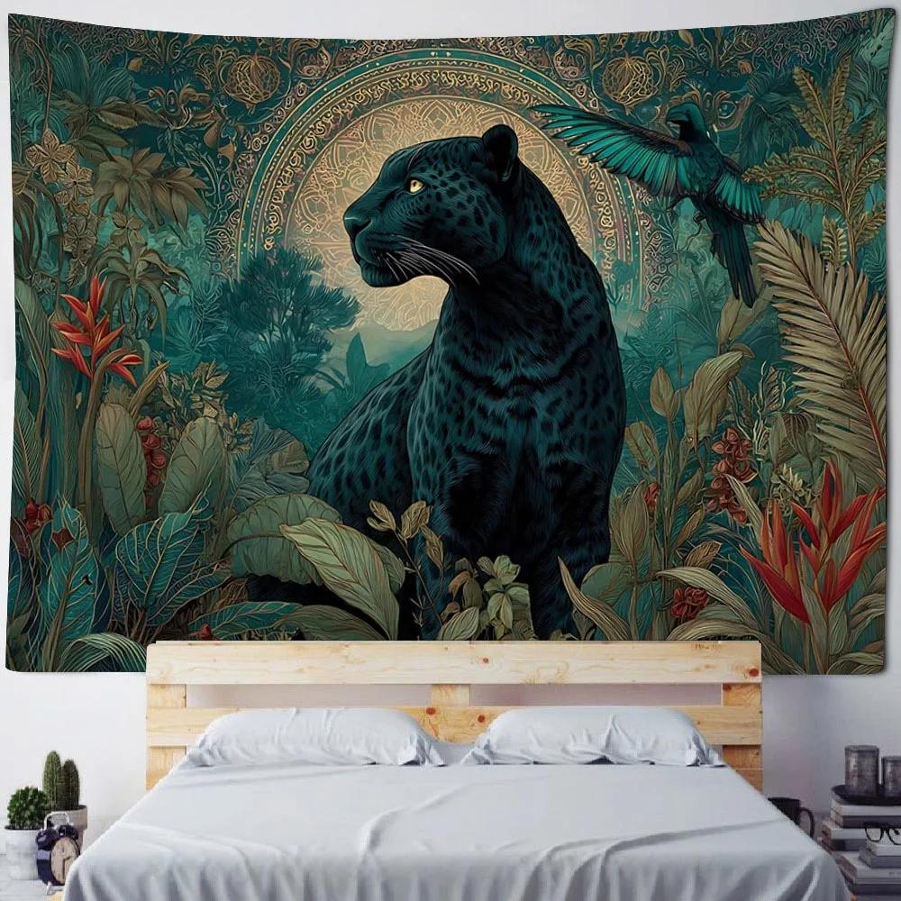 European Cheetah Art Tapesty Flower Tropical Plant Fabric Wall Hanging Home Dormitory Bedside Decorative Tapestry