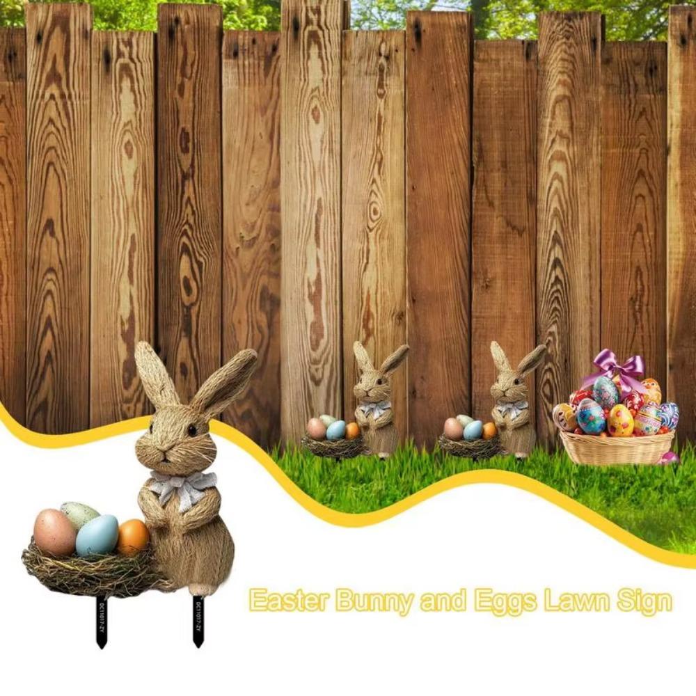 Cute Garden Rabbit Stakes Handmade Easter Egg Figurines Simple Easter Bunny Ornaments  Photo Props