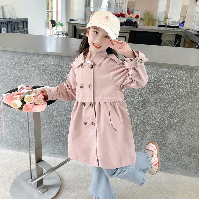 Girls' Autumn Trench Coat Children's British Style Double-breasted Top Baby Girl's Mid-length Coat