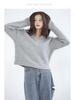 Women's Fluffy Grey Sweetheart Neck Sweater Jacket - Loose Fit Autumn/Winter Outerwear